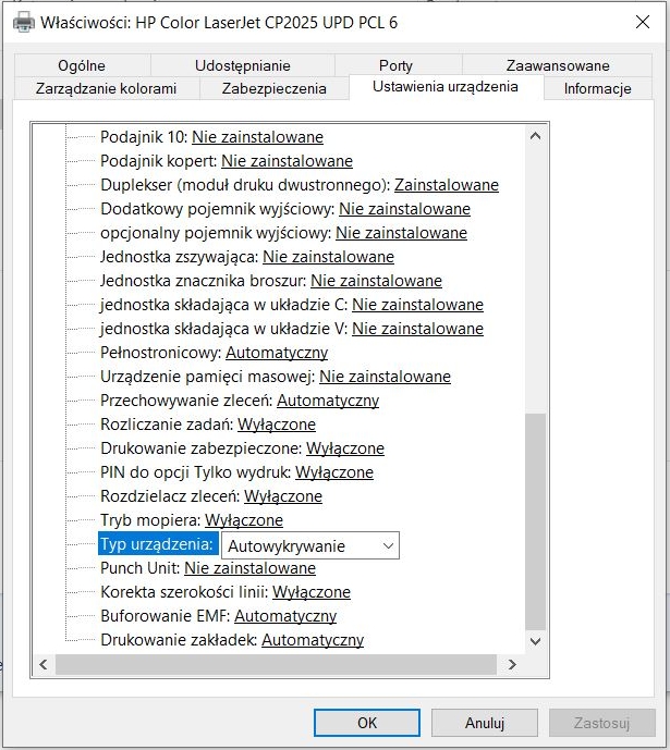 ustawienia urzadzenia
