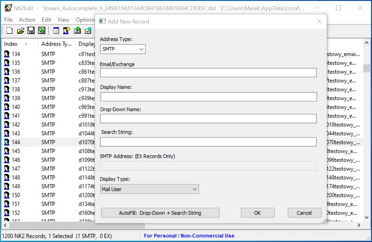 dodawanie pojednyczych rekordow