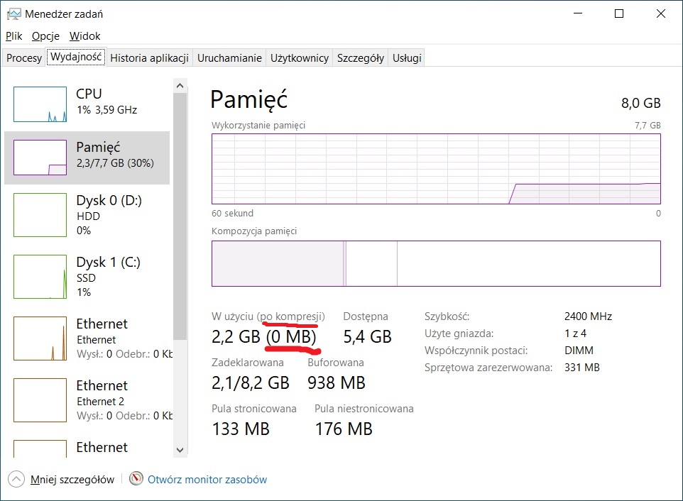 ram z kompresja wylaczona